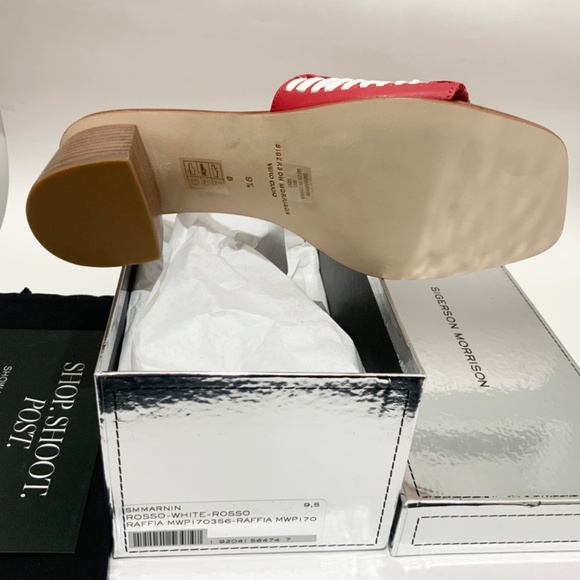 Sigerson Morrison Marnin Red White Brown Leather Heeled Slide Sandals Mules 9.5 - Picture 7 of 10